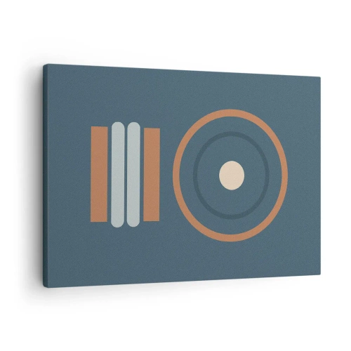Quadro em tela - Uma composição geométrica com círculos e retângulos em cores suaves. - 70x50cm - A essência da questão - Decoração de parede moderna para a sala de estar e quarto ARTTOR