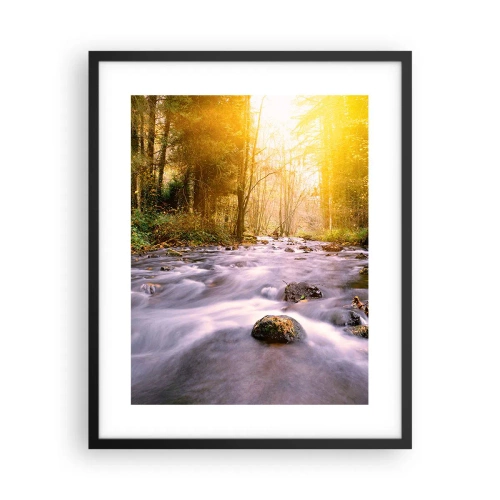 Pôster com moldura preta - Malaquita em um cenário de ouro e prata - 40x50 cm