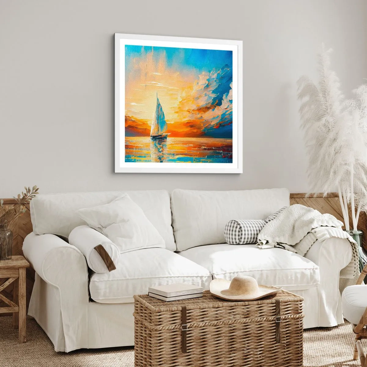 Pôster em moldura branca - Balsa em ouro - 60x60 cm