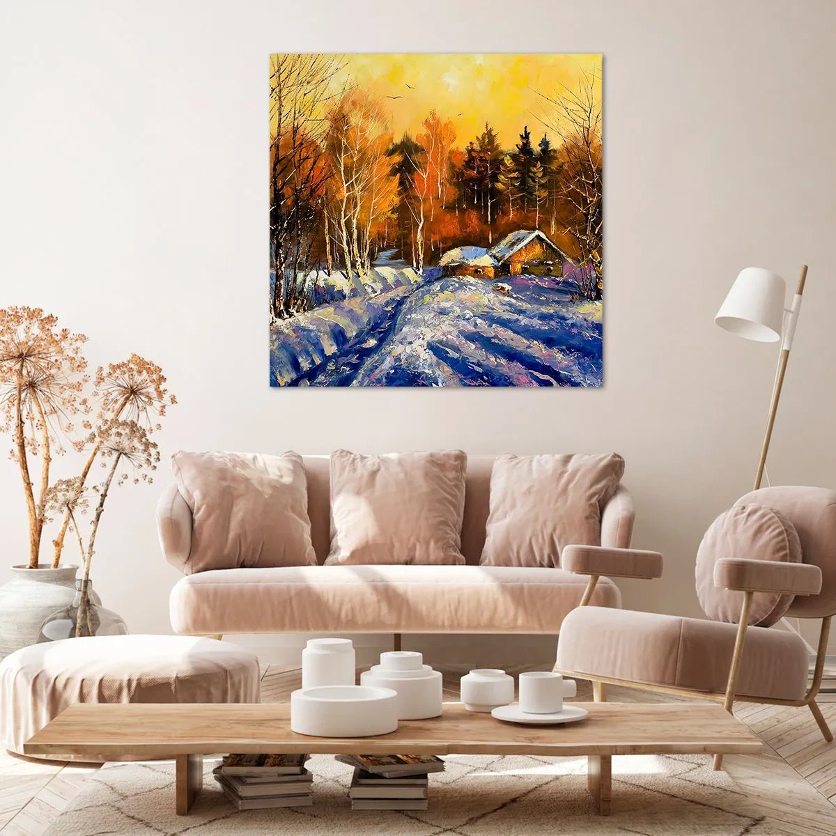 Quadro em tela - Impressão de inverno ao sol - 60x60 cm