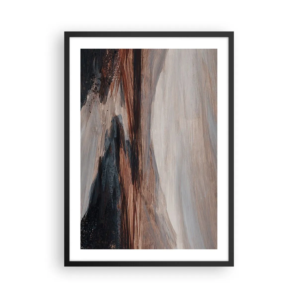 Pôster com moldura preta - Composição abstrata em tons de marrom e preto - 50x70cm - Um vale tranquilo - Decoração de parede moderna para a sala de estar e quarto ARTTOR