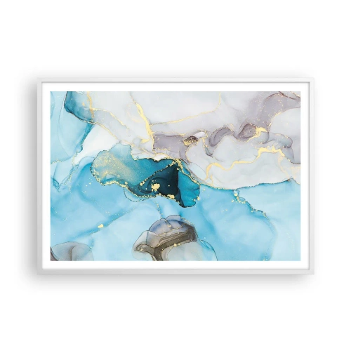 Pôster em moldura branca - Estudo do encontro do cinza e turquesa - 100x70 cm