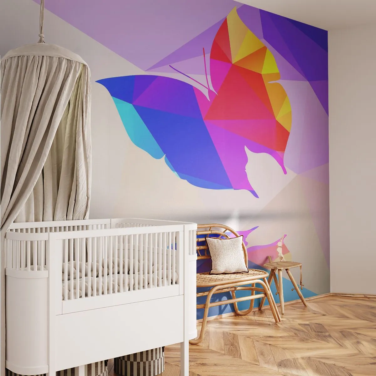 Papel de Parede Premium Canvas - Arco-íris borboleta - Insetos, Borboleta, Figura Geométrica - 250x175 cm