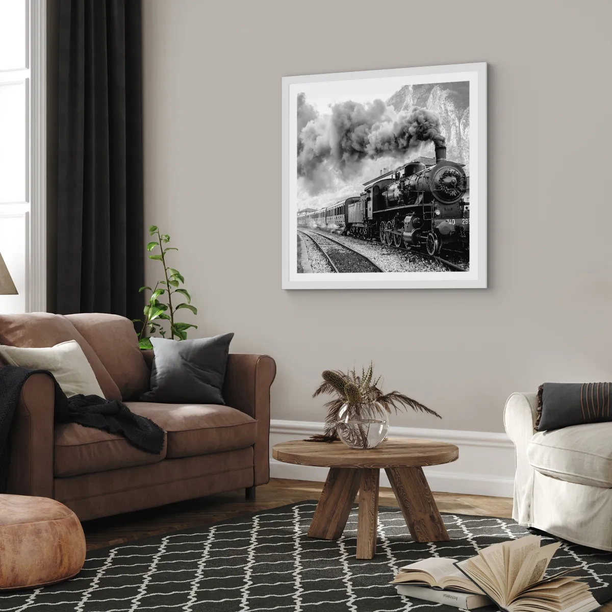 Pôster em moldura branca - À espera na estação... - 40x40 cm