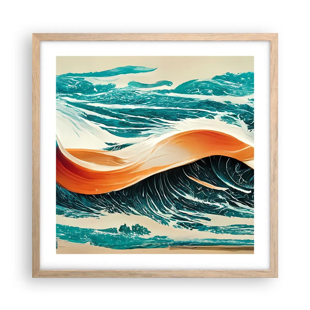 Pôster com moldura de carvalho claro - O sonho de um surfista - 50x50 cm