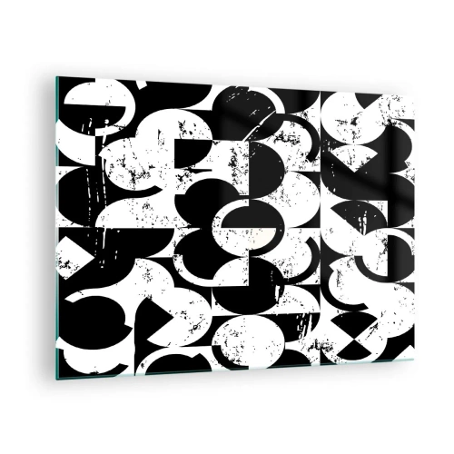 Quadro em vidro - Padrão geométrico em formas contrastantes em preto e branco - 70x50cm - O branco é branco e o preto é preto - Decoração de parede moderna para a sala de estar e quarto ARTTOR