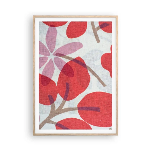 Pôster com moldura de carvalho claro - Arranjo de flores em rosa - 70x100 cm