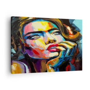 Quadro em tela - Retrato colorido de uma mulher no estilo expressionista - 70x50cm - Sonhos como pássaros voando no céu - Decoração de parede moderna para a sala de estar e quarto ARTTOR