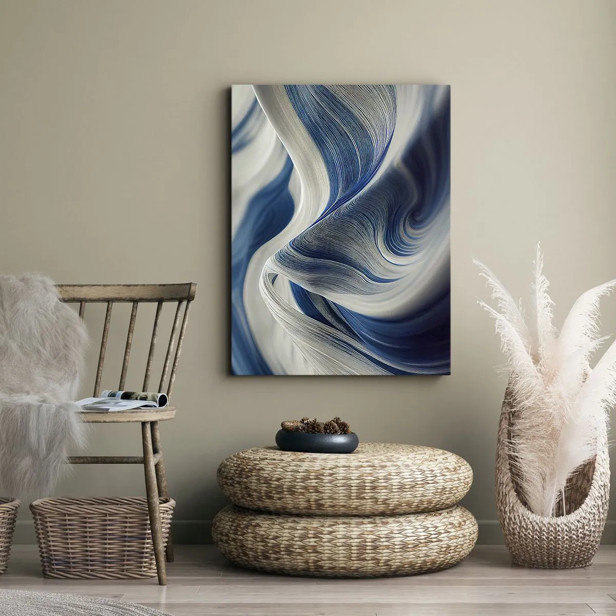 Quadro em tela - A fluidez do azul e do branco - 50x70 cm