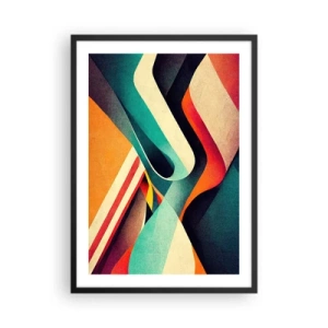 Pôster com moldura preta - Ondas abstratas em cores retrô vibrantes - 50x70cm - Composição intensa - Decoração de parede moderna para a sala de estar e quarto ARTTOR
