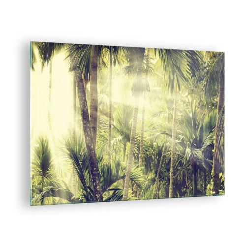 Quadro em vidro - Selva tropical verde sob o sol - 70x50cm - No calor verde - Decoração de parede moderna para a sala de estar e quarto ARTTOR