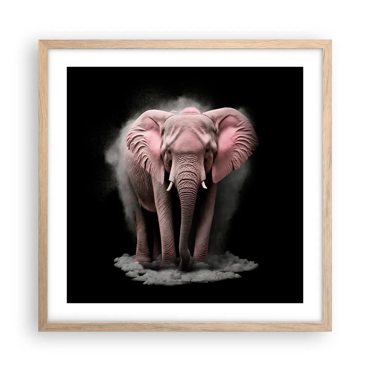 Pôster com moldura de carvalho claro - Não pense em um elefante rosa! - 50x50 cm