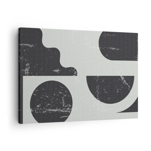 Quadro em tela - Padrões geométricos em tons de preto e cinza - 70x50cm - Composição acima e abaixo - Decoração de parede moderna para a sala de estar e quarto ARTTOR