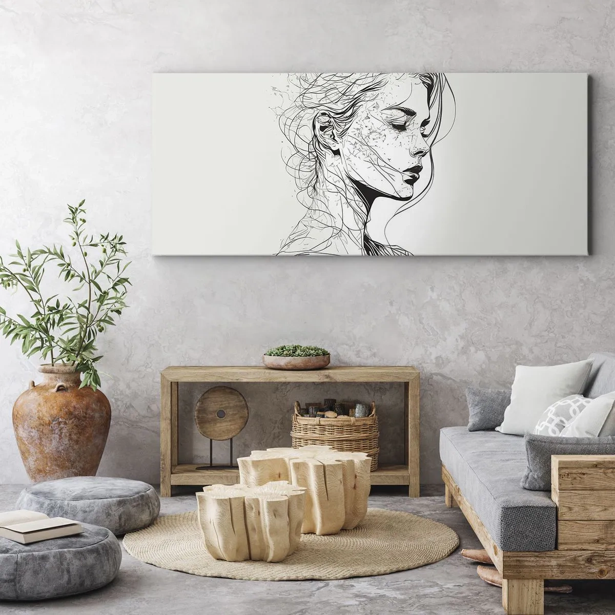 Quadro em tela - Retrato em pensamento - 140x50 cm