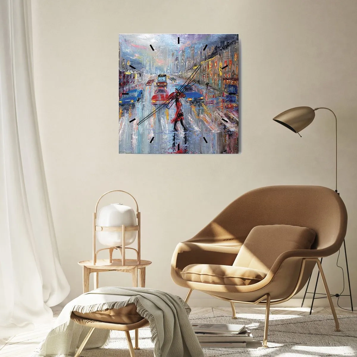 Relógio de parede - Relógio em vidro - Tarde chuvosa na cidade - 30x30 cm