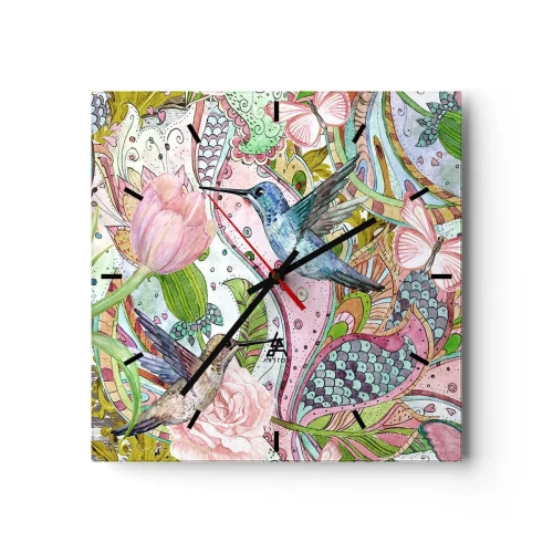 Relógio de parede - Relógio em vidro - Emaranhados em trepadeiras - 30x30 cm