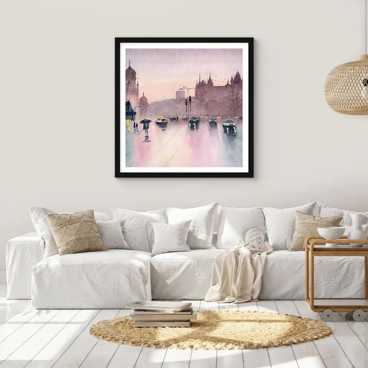 Pôster com moldura preta - Na névoa chuvosa - 60x60 cm