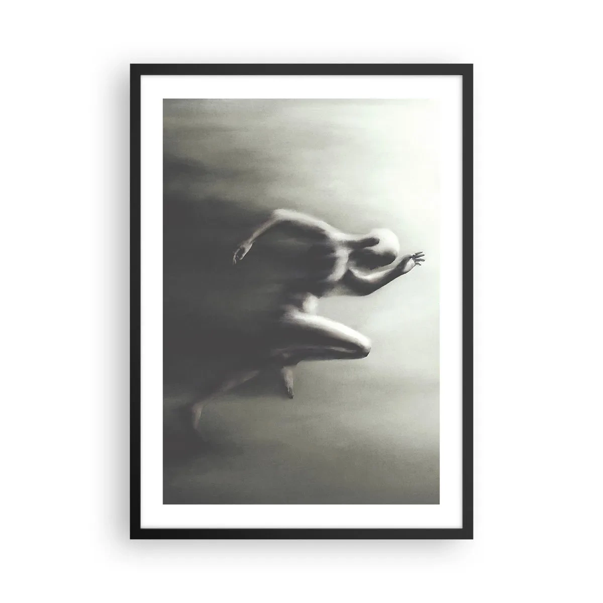 Pôster com moldura preta - Uma figura abstrata em movimento em tons monocromáticos. - 50x70cm - Irresistível - Decoração de parede moderna para a sala de estar e quarto ARTTOR