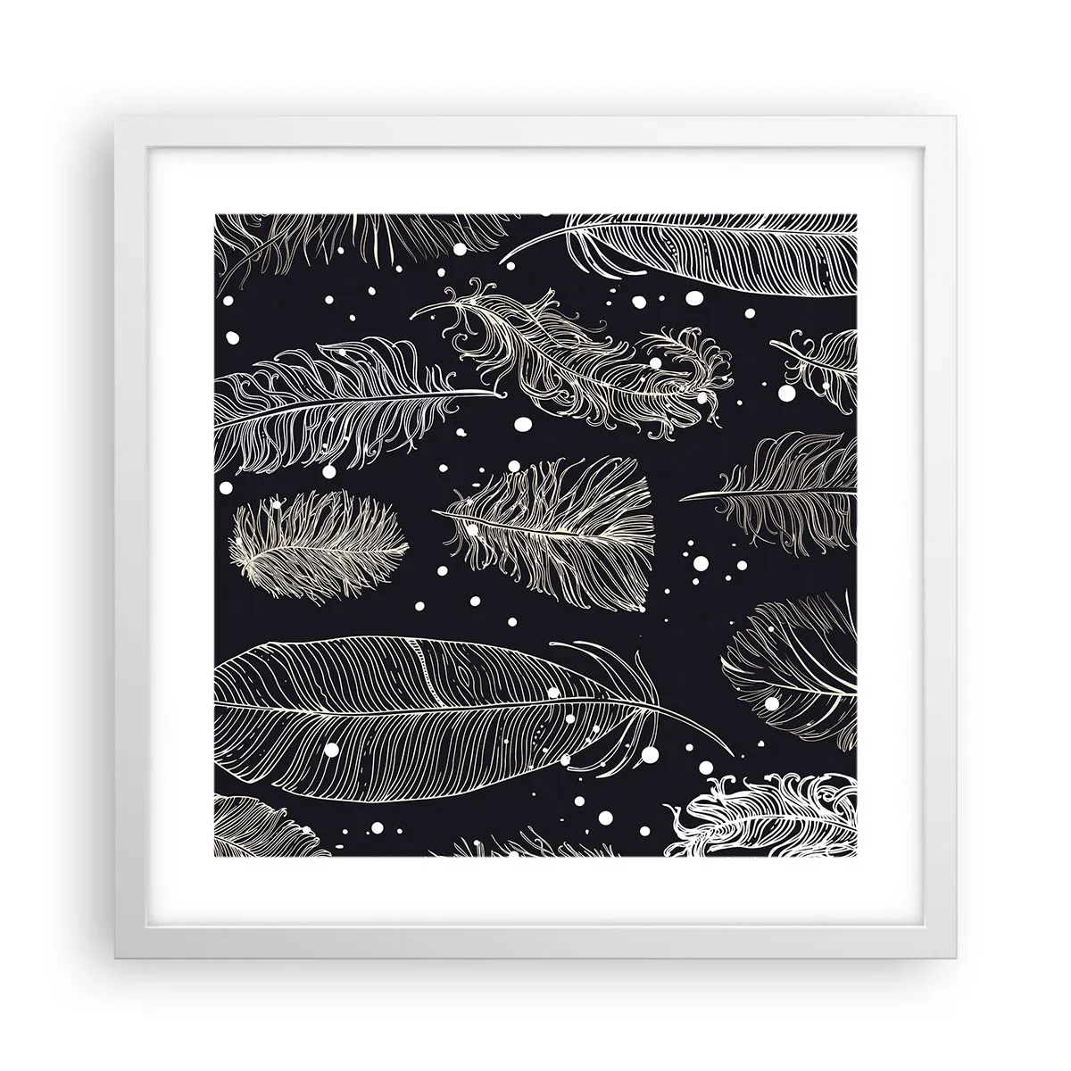 Pôster em moldura branca - Rendas de penas - 40x40 cm