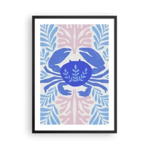 Pôster com moldura preta - Um caranguejo azul decorativo cercado por plantas marinhas. - 50x70cm - Como uma flor do mar - Decoração de parede moderna para a sala de estar e quarto ARTTOR