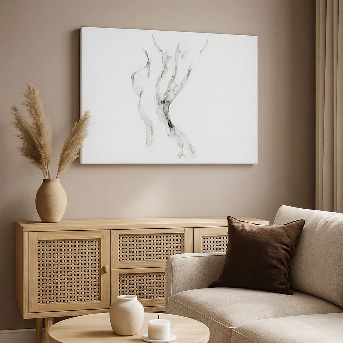 Quadro em tela - Linhas delicadas e abstratas que lembram rastros de fumaça em um fundo claro - 70x50cm - Bonita e forte - Decoração de parede moderna para a sala de estar e quarto ARTTOR