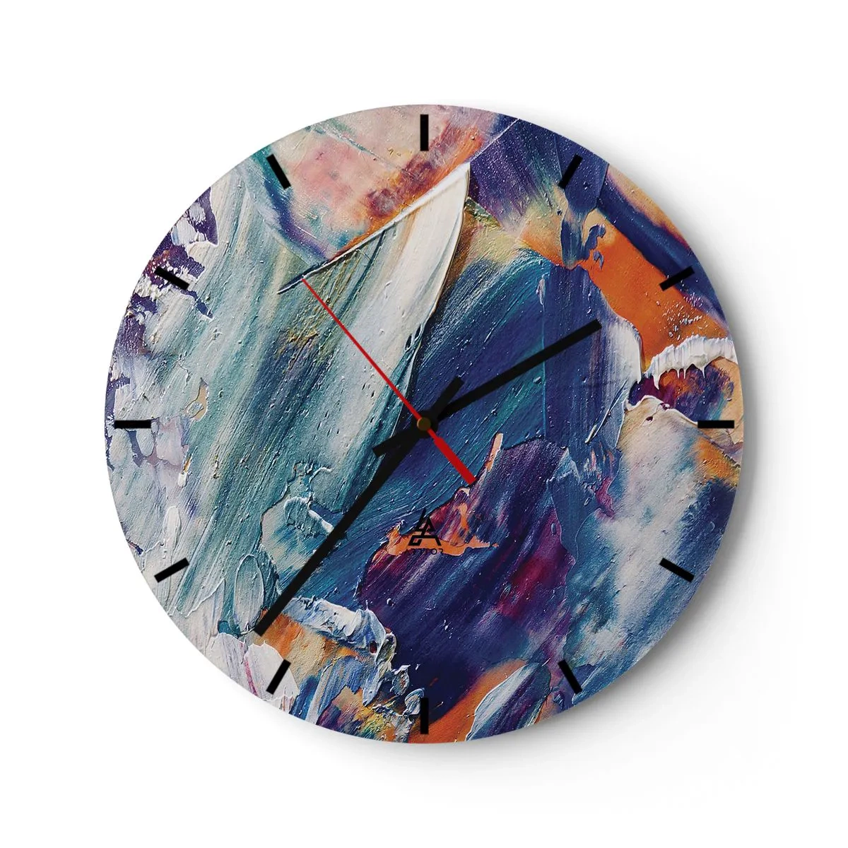 Relógio de parede - Relógio em vidro - Traços de tinta expressivos em cores saturadas - 30x30cm - Confusão de cores - Decoração de parede moderna para a sala de estar, cozinha e quarto ARTTOR