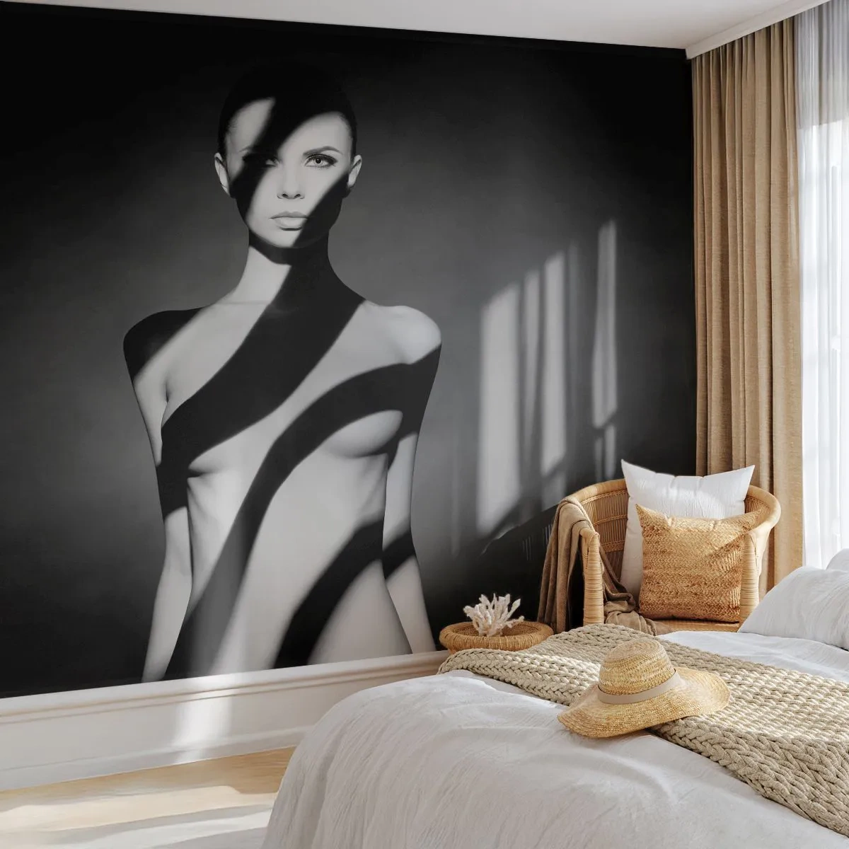 Papel de Parede Autocolante Deluxe Sticker - No brilho e na sombra - Mulher, Corpo, Pedaço - 500x350 cm