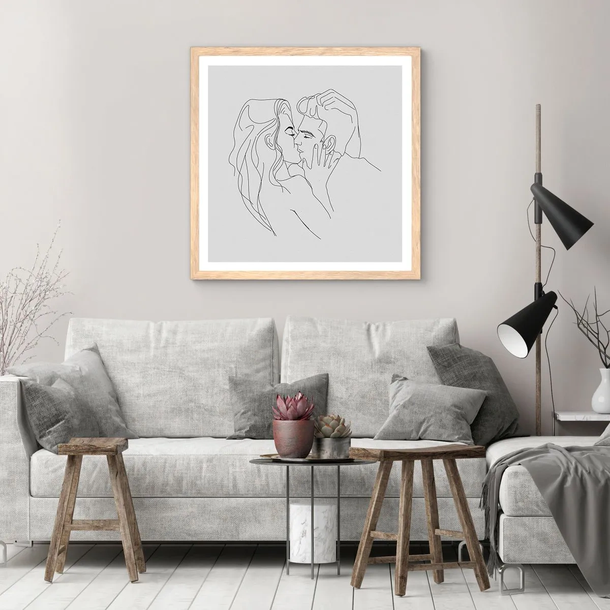 Pôster com moldura de carvalho claro - Com a mesma linha - 50x50 cm