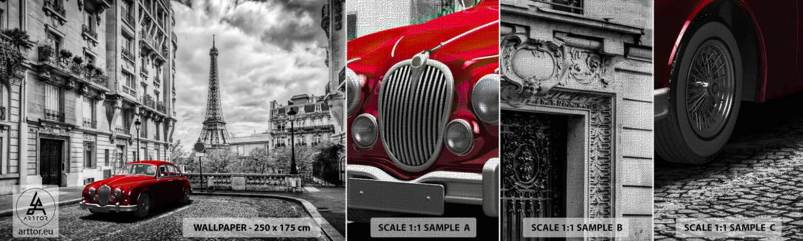 Amostra de papel de parede Premium Canvas - Predador na cidade - Cidade, Torre Eiffel, Paris - 100x30 cm