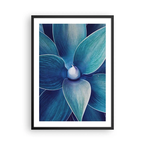 Pôster com moldura preta - Detalhe de uma grande flor em tons de azul - 50x70cm - O azul do céu - Decoração de parede moderna para a sala de estar e quarto ARTTOR