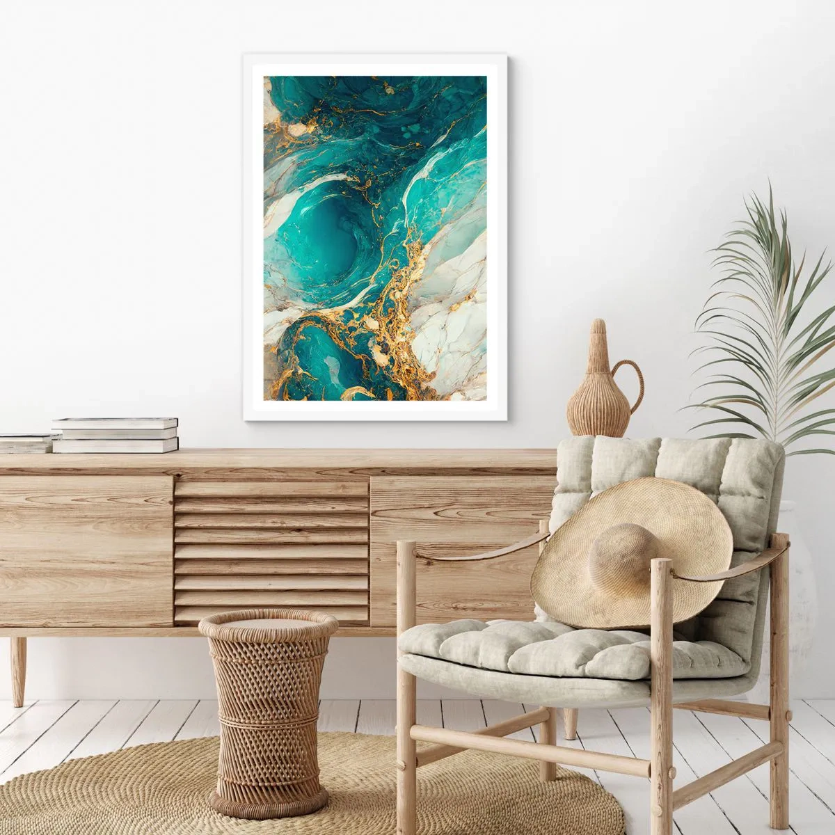 Pôster em moldura branca - Composição com veios d'ouro - 70x100 cm