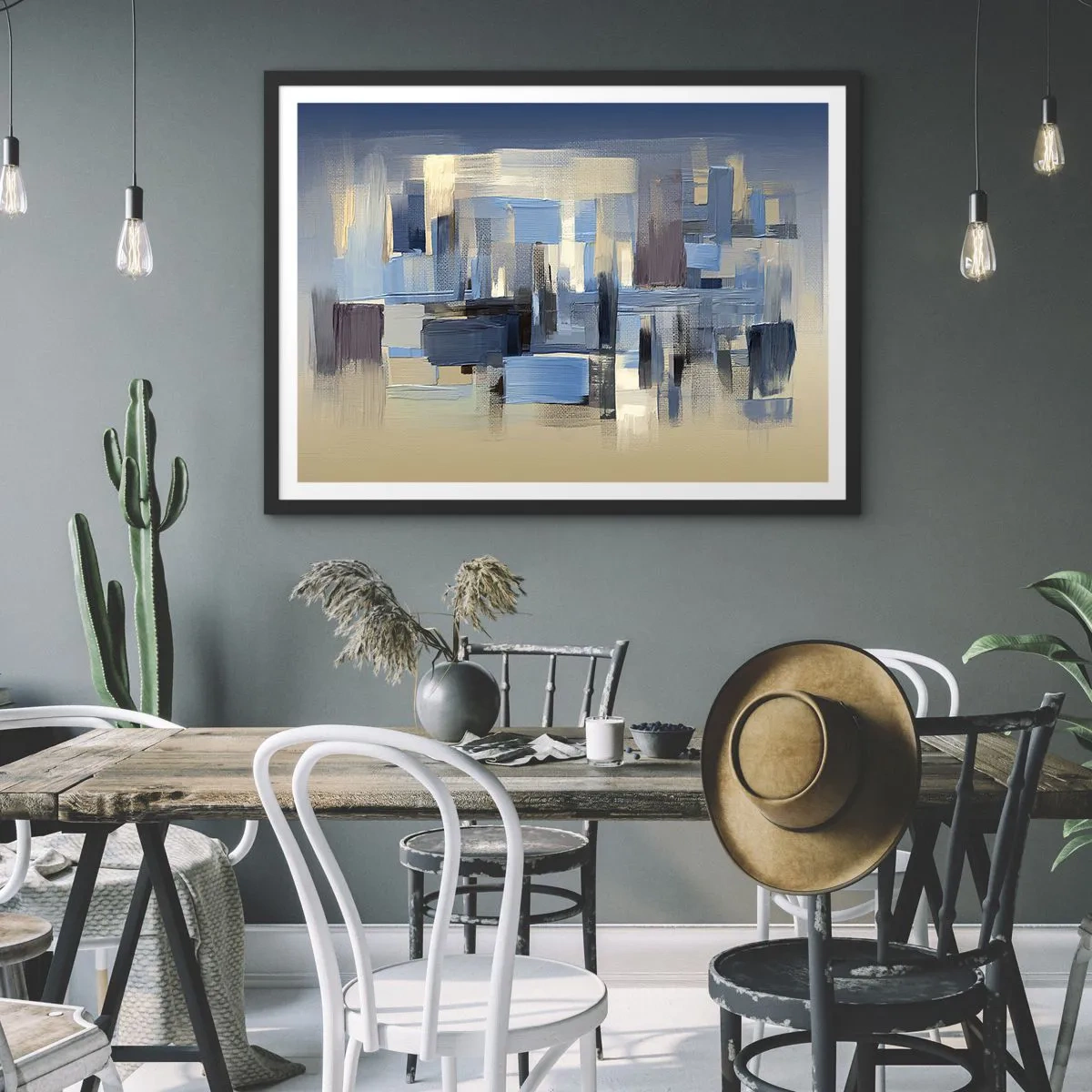 Pôster com moldura preta - Construção azul - 70x50 cm