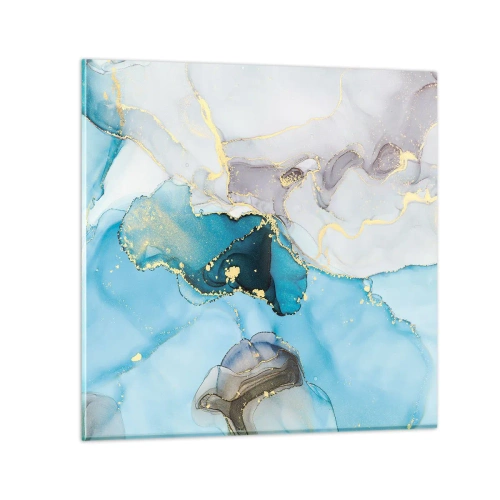 Quadro em vidro - Estudo do encontro do cinza e turquesa - 40x40 cm
