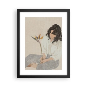 Pôster com moldura preta - Retrato com uma flor exótica - 30x40 cm