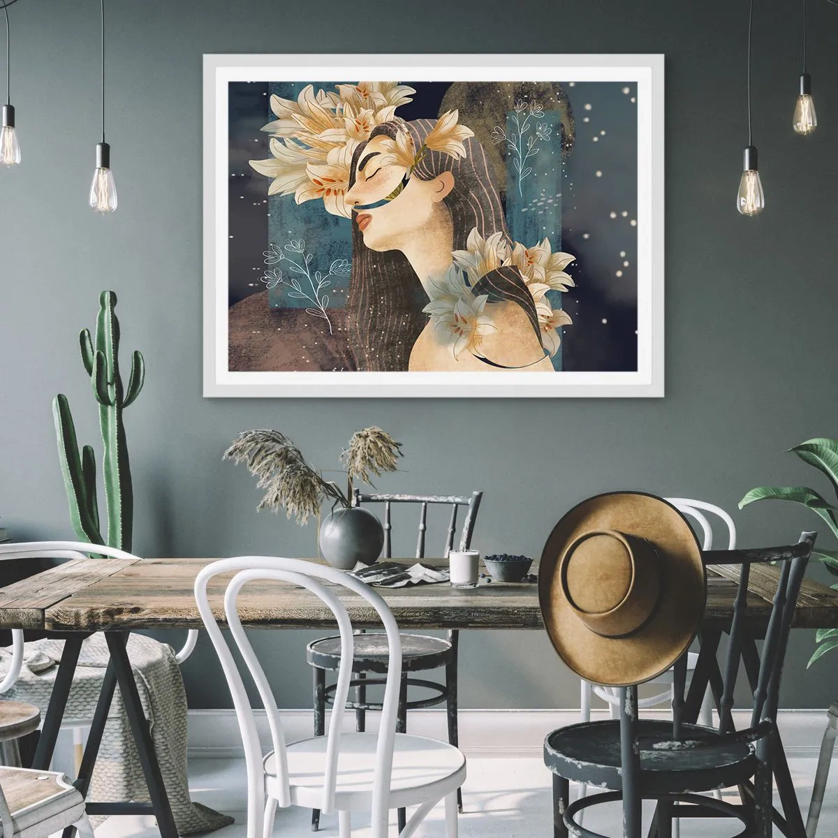 Pôster em moldura branca - O conto da princesa com lírios - 50x40 cm