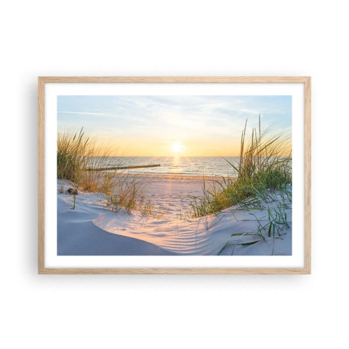 Pôster com moldura de carvalho claro - O som do mar, o canto dos pássaros, a praia selvagem entre a relva... - 70x50 cm