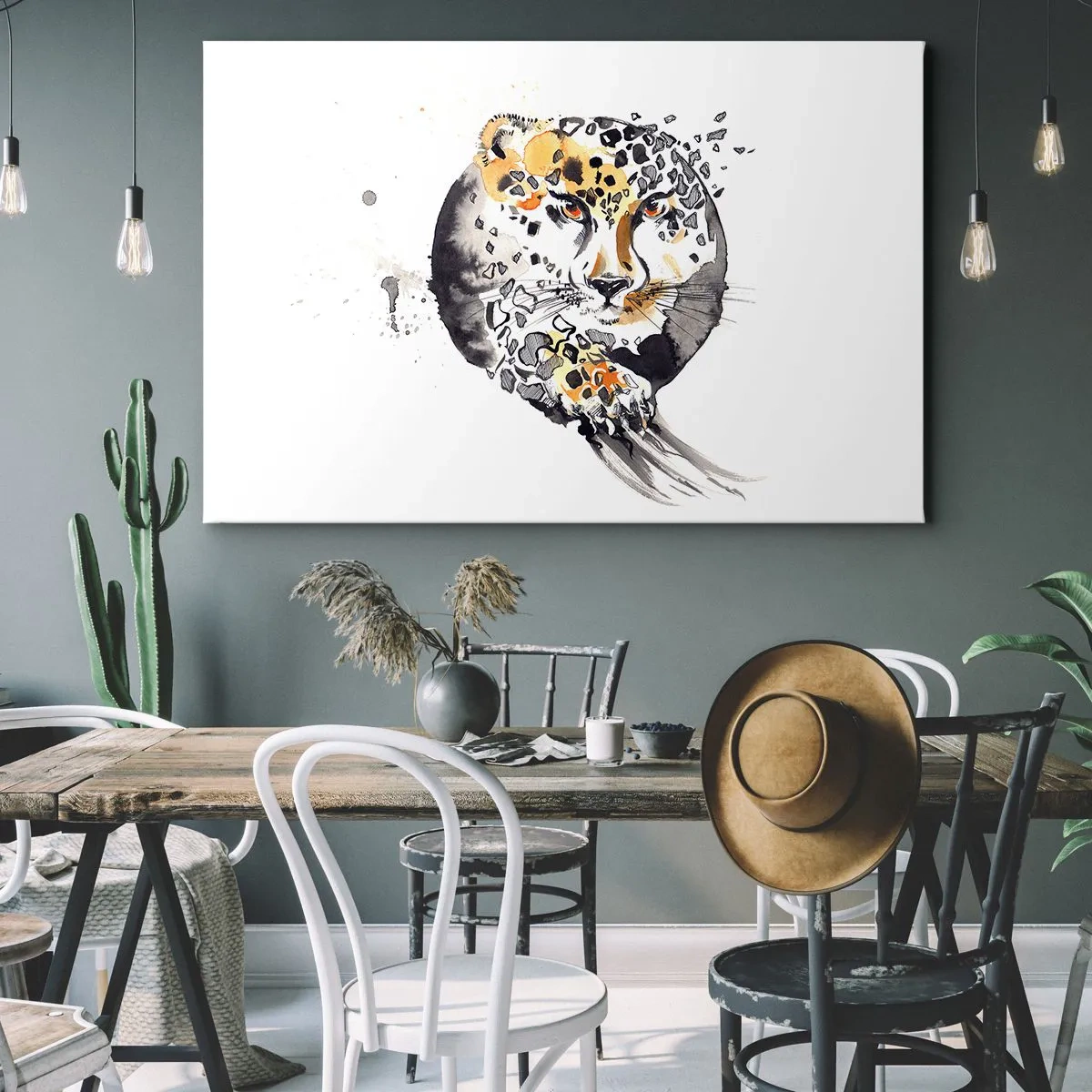 Quadro em tela - Pintura artística em aquarela com motivo de chita - 70x50cm - Beleza predatória - Decoração de parede moderna para a sala de estar e quarto ARTTOR