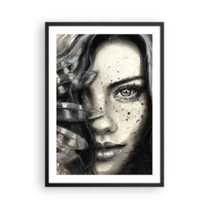Pôster com moldura preta - Retrato de uma mulher em estilo monocromático - 50x70cm - Beleza selvagem - Decoração de parede moderna para a sala de estar e quarto ARTTOR