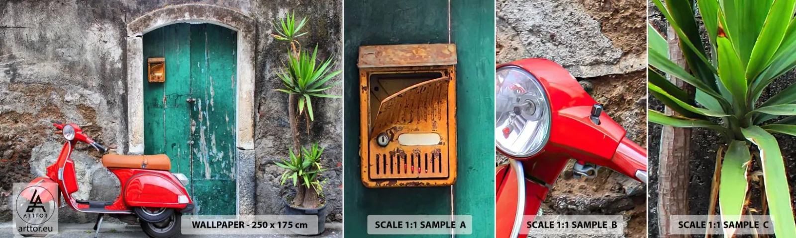 Amostra de Papel de Parede Standard Eco - Férias italianas - Automotivo, Lambreta, Itália - 100x30 cm