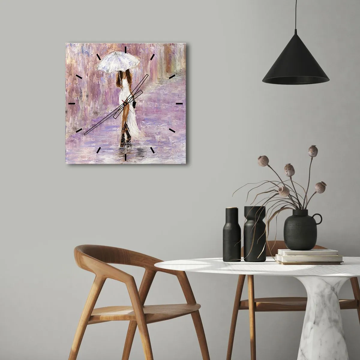 Relógio de parede - Relógio em vidro - Na chuva lilás - 30x30 cm