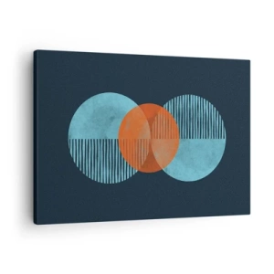Quadro em tela - Círculos geométricos em tons de azul e laranja - 70x50cm - Obras de arte simétricas - Decoração de parede moderna para a sala de estar e quarto ARTTOR