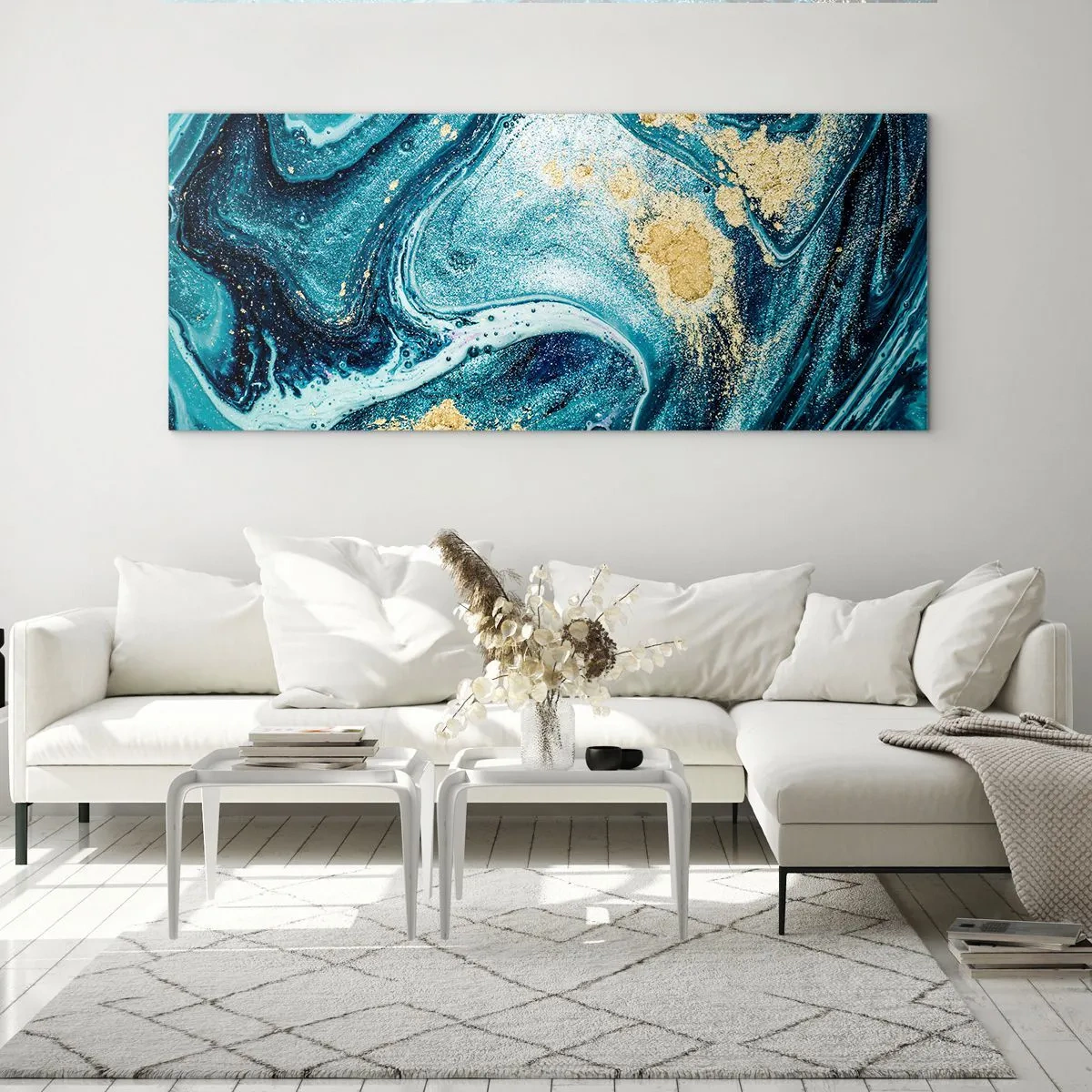 Quadro em vidro - Redemoinho azul - 100x40 cm