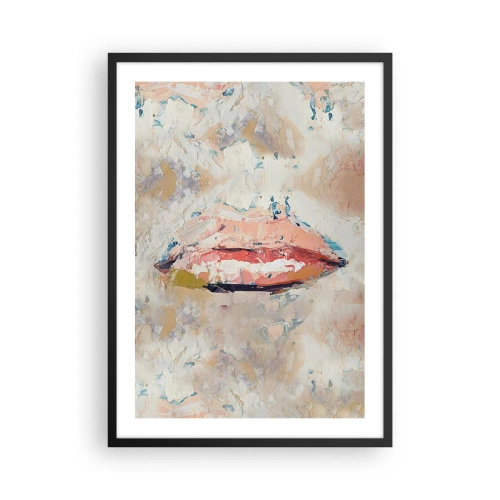 Pôster com moldura preta - Lábios abstratos em uma paleta de cores pastel - 50x70cm - Desperta os sentidos - Decoração de parede moderna para a sala de estar e quarto ARTTOR