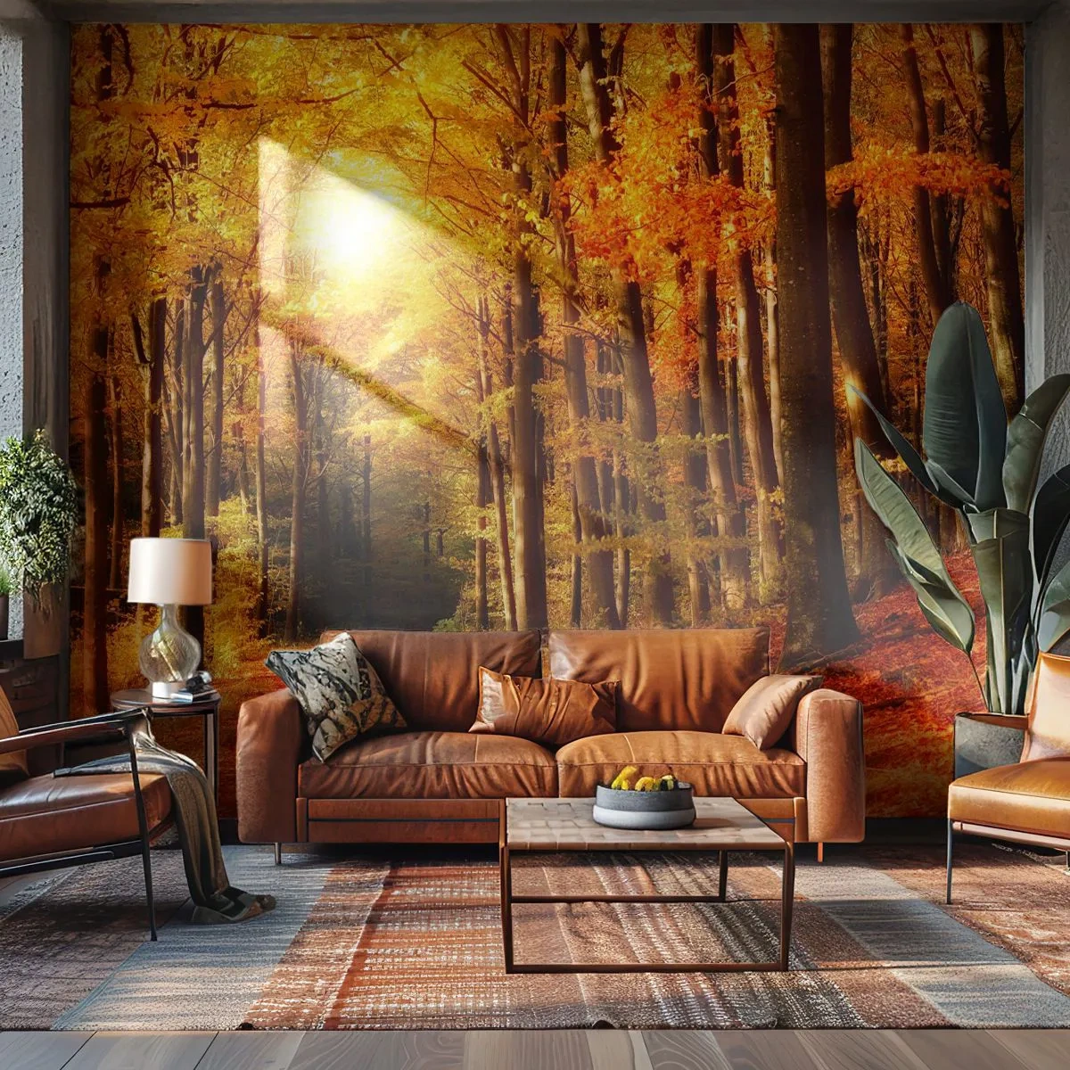 Papel de Parede Premium Sand - Outono dourado na estrada da floresta - Outono, Floresta, Paisagem - 100x70 cm