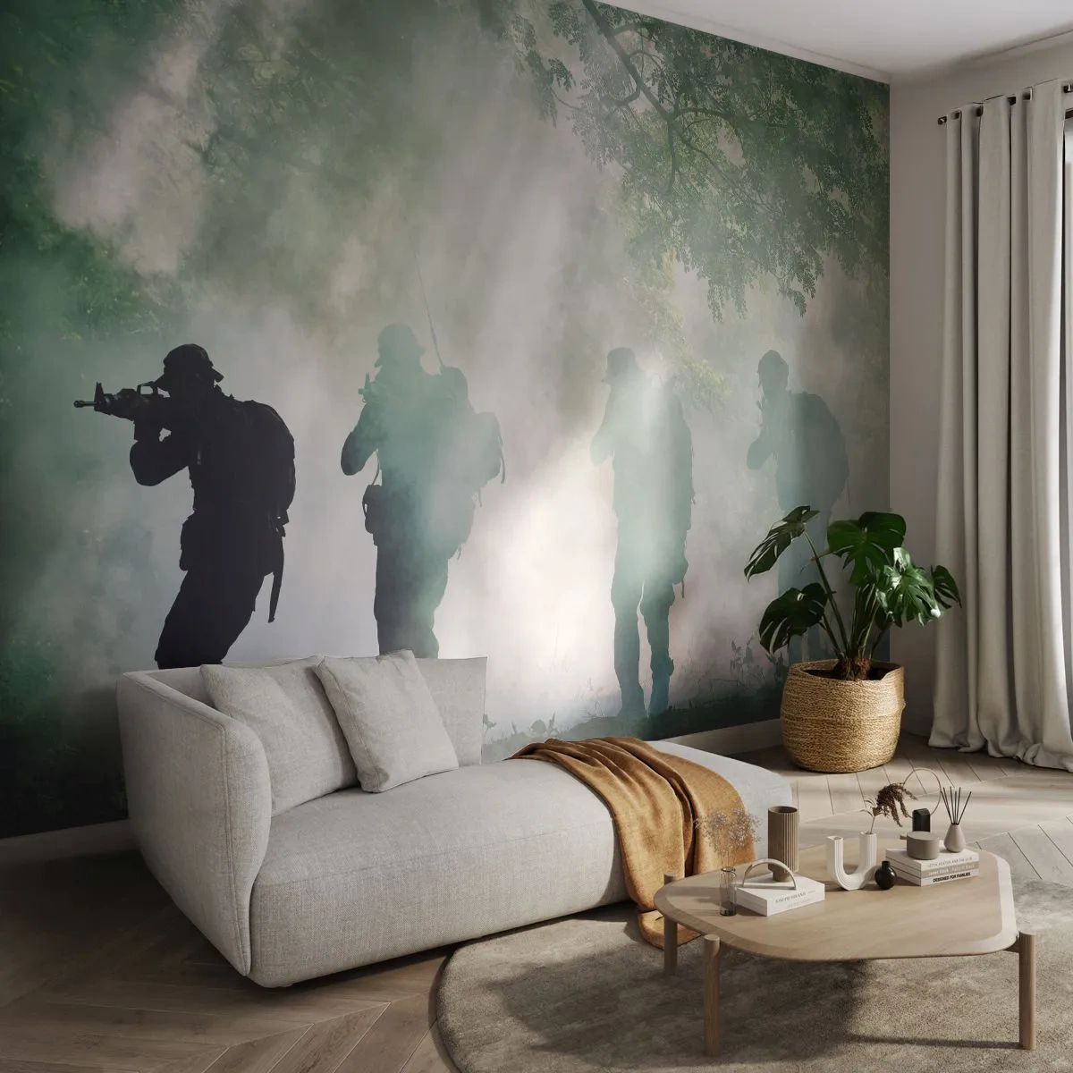 Papel de Parede Premium Sand - Um por todos... - Soldado, Arma, Rifle - 100x70 cm