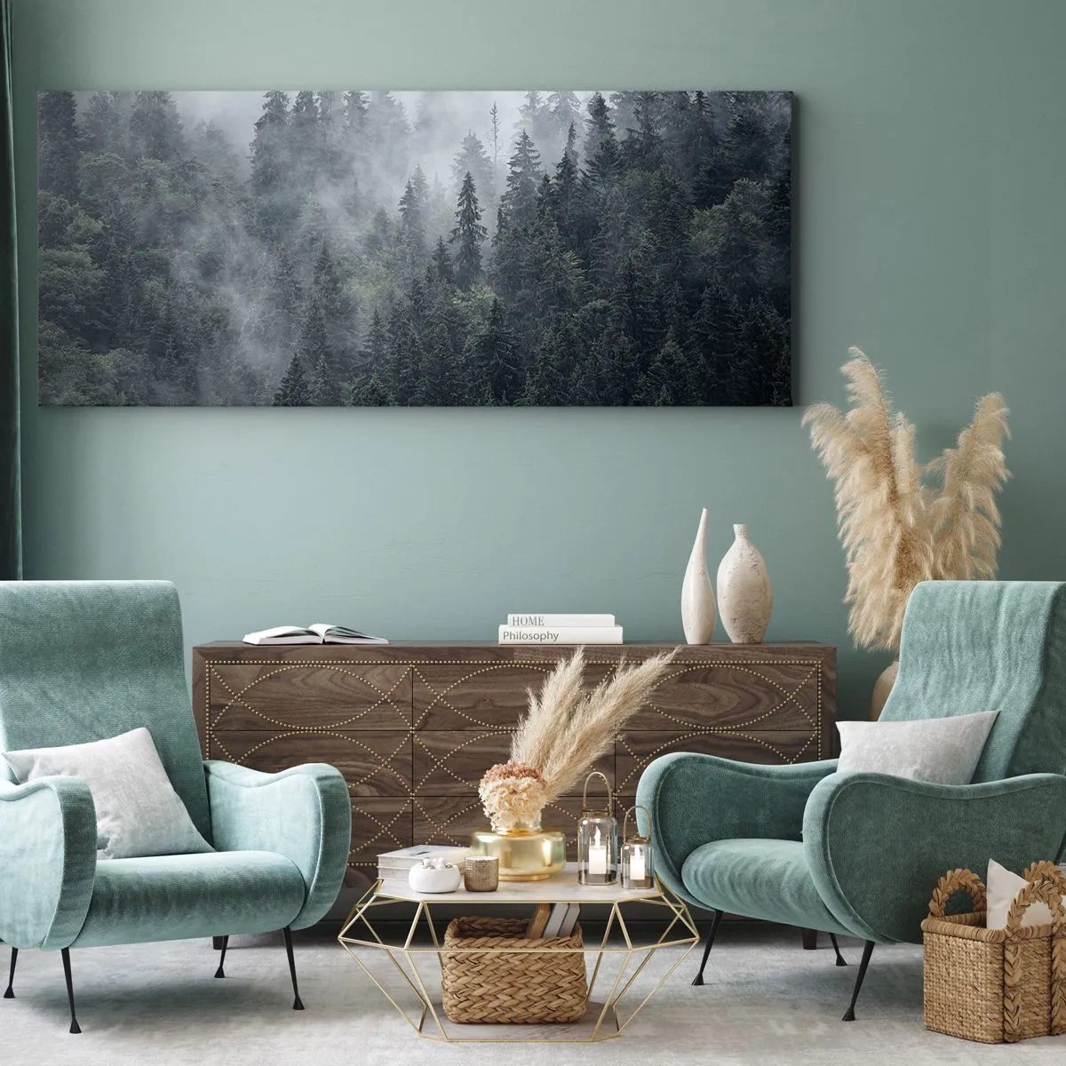 Quadro em tela - O amanhecer da floresta - 120x50 cm