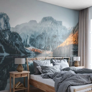 Papel de Parede Premium Sand - Paisagem espelhada - Paisagem, Montanhas, Lago - 150x105 cm