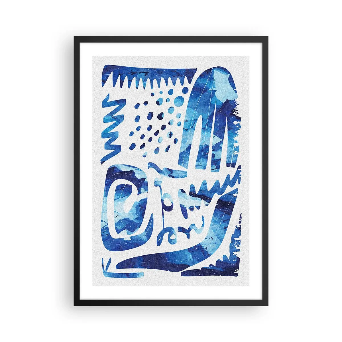 Pôster com moldura preta - Abstração moderna em tons de azul - 50x70cm - Voltar às raízes - Decoração de parede moderna para a sala de estar e quarto ARTTOR