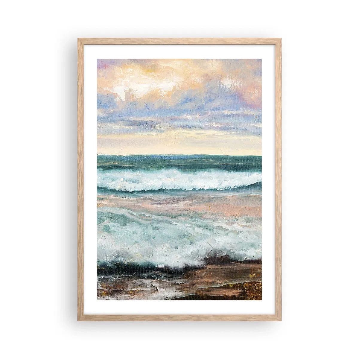 Pôster com moldura de carvalho claro - Aqui suavizas a alma - 50x70 cm