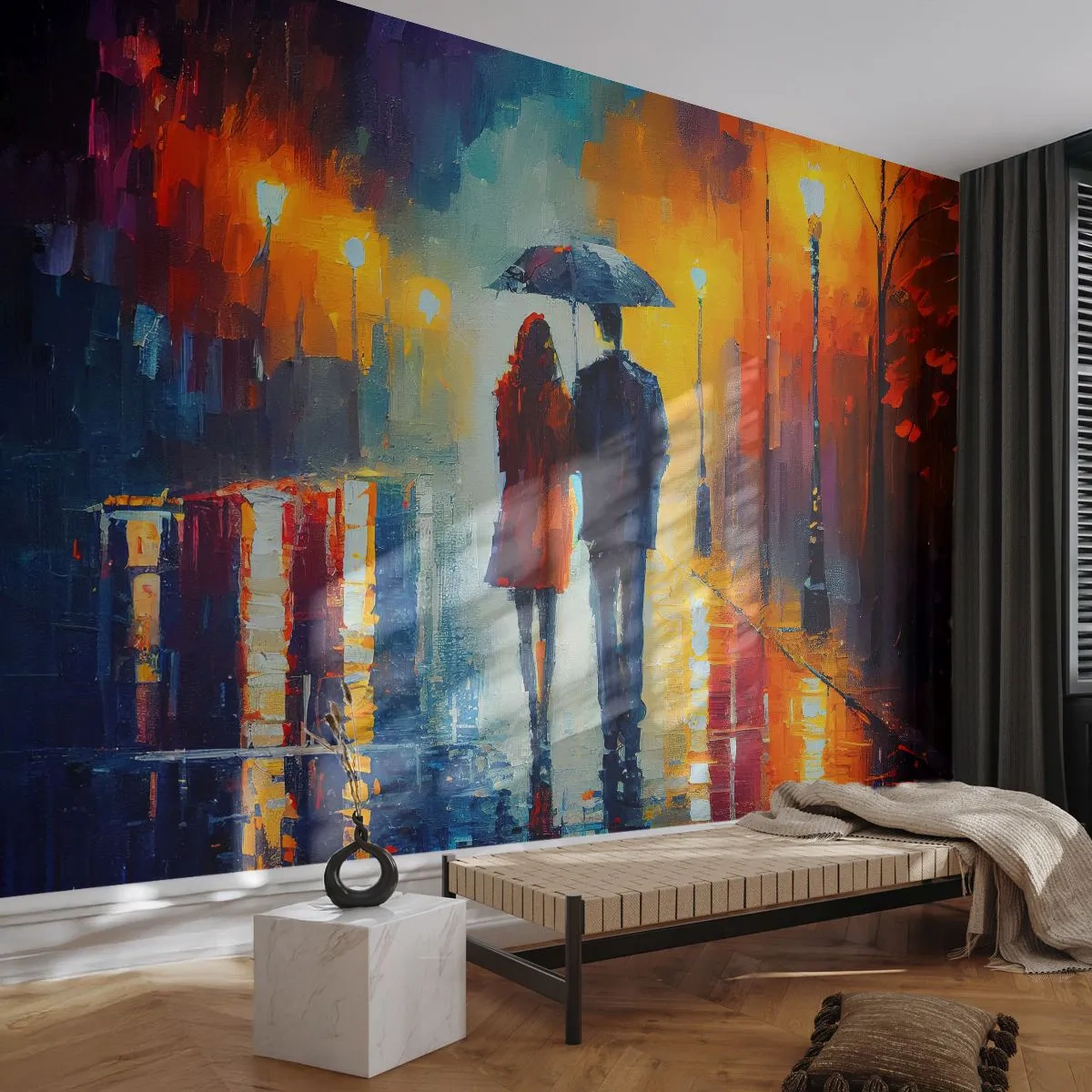 Papel de parede personalizado Premium Sand - Juntos – uma noite colorida - Casal, Romântico, Andar